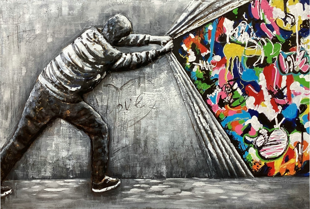 3D Metallbild Behind the Curtain - Das Holländische Möbelhaus