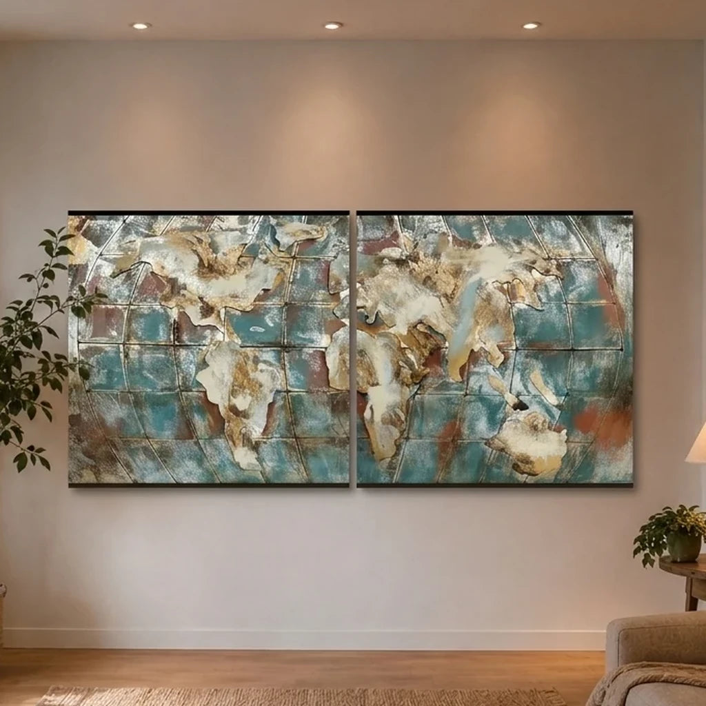 3D Metallbild Weltkarte zweiteilig