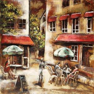 3D Metallbild Dorfcafe Marktplatz