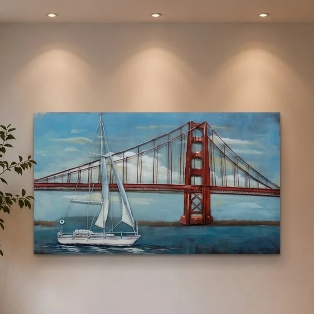 3D Metallbild Golden Gate Bridge Segelboot - Das Holländische Möbelhaus