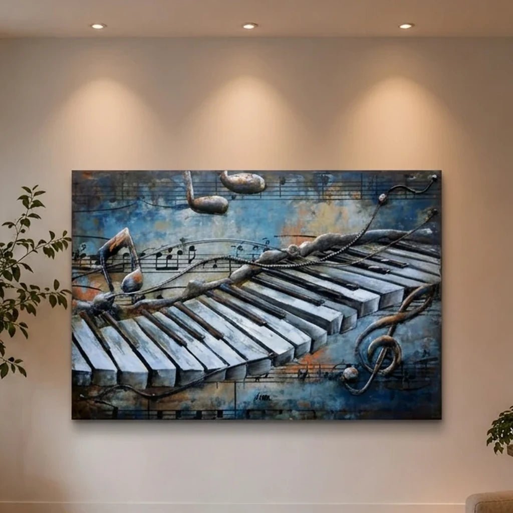 3D Metallbild schwebende Klaviertasten - Das Holländische Möbelhaus