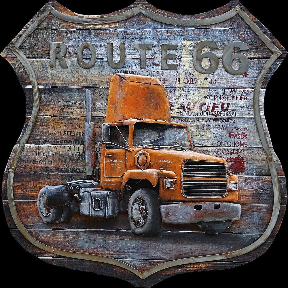 3D Metallbild Truck Orange Route 66 - Das Holländische Möbelhaus