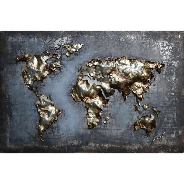 3D Metallbild Weltkarte Gold - Das Holländische Möbelhaus
