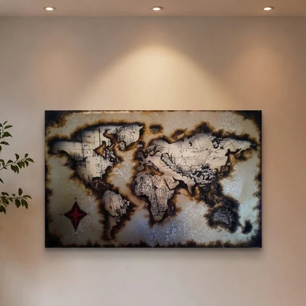 3D Metallbild Weltkarte Grau klein - Das Holländische Möbelhaus