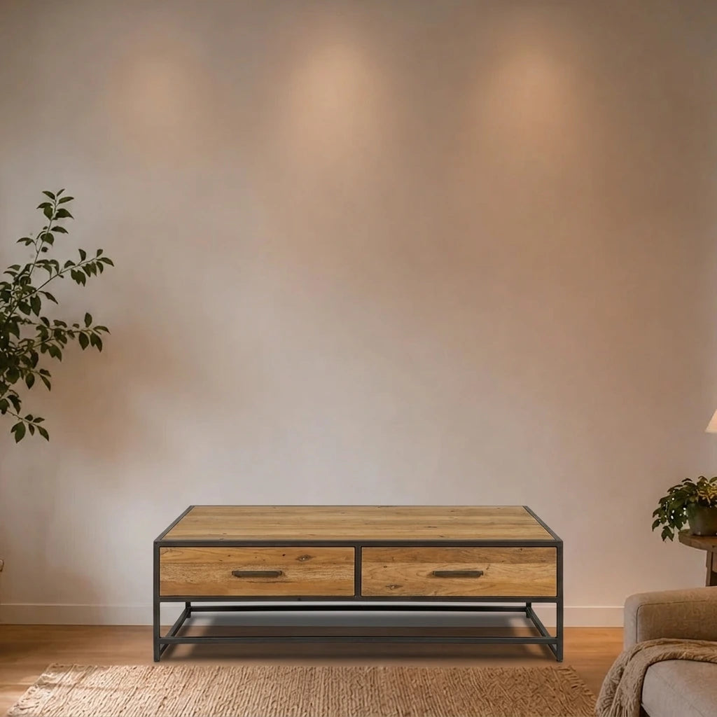 Teak Couchtisch Felino 4 Schübe 135 cm