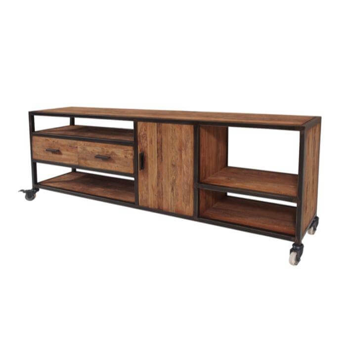 Industrial Sideboard Yulia offen aus Teak und Metall – Das Holländische Möbelhaus