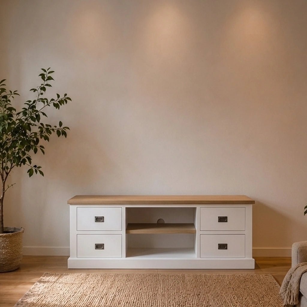Landhausstil Fernsehkommode Kubic Oak 4 Schübe - Das Holländische Möbelhaus