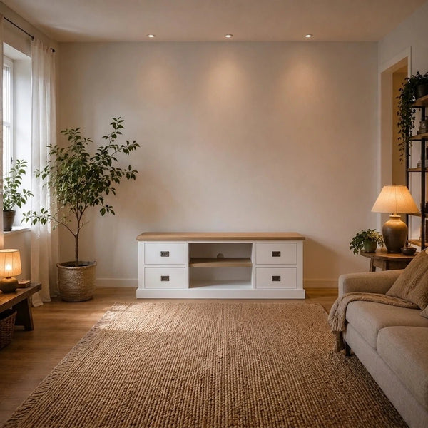 Landhausstil Fernsehkommode Kubic Oak 4 Schübe - Das Holländische Möbelhaus
