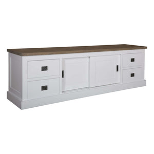 Landhausstil TV Kommode Kubic Oak 4 Schübe 2 Schiebetüren