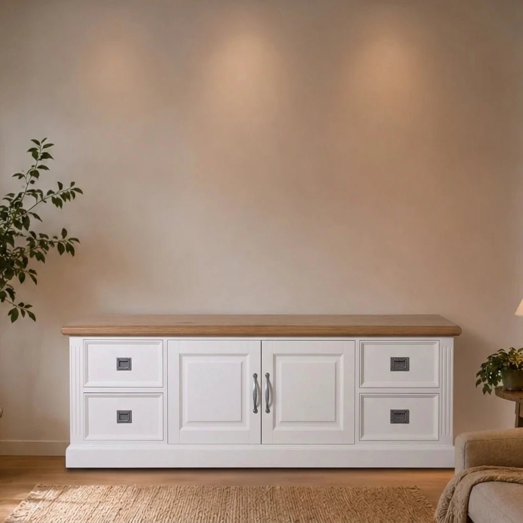 Landhausstil TV Sideboard Chic Oak 2 Türen 4 Schübe - Das Holländische Möbelhaus