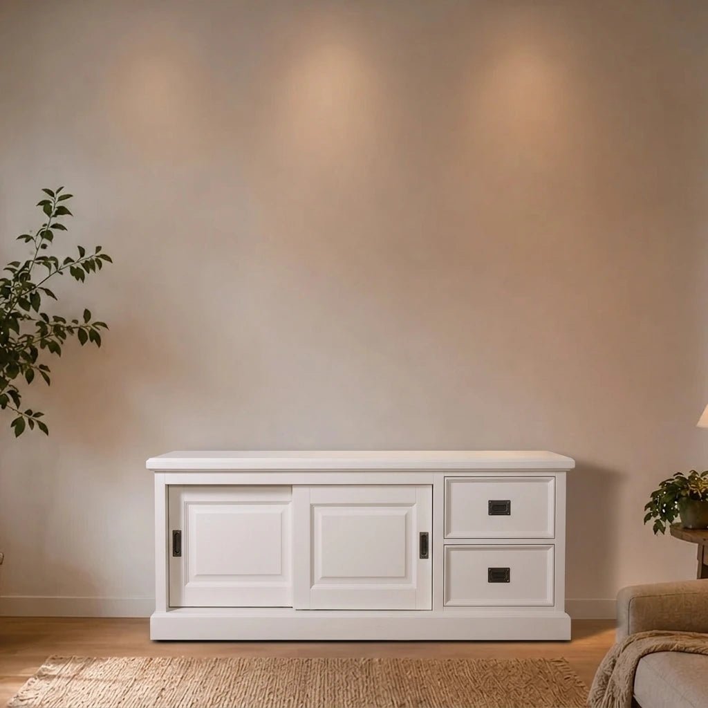 Landhausstil TV Sideboard Eyeglass 2 Schiebetüren 2 Schübe - Das Holländische Möbelhaus