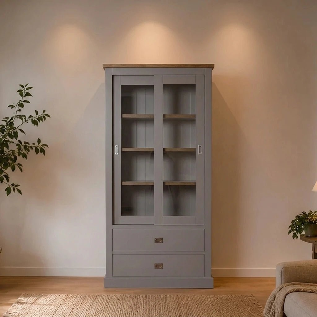 Landhausstil Vitrine Kubic Oak 2 Schiebetüren 2 Schübe - Das Holländische Möbelhaus