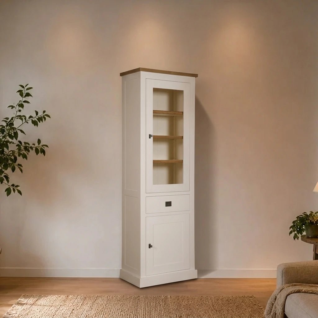 Landhausstil Vitrine Kubic Oak 2 Türen 1 Schub - Das Holländische Möbelhaus