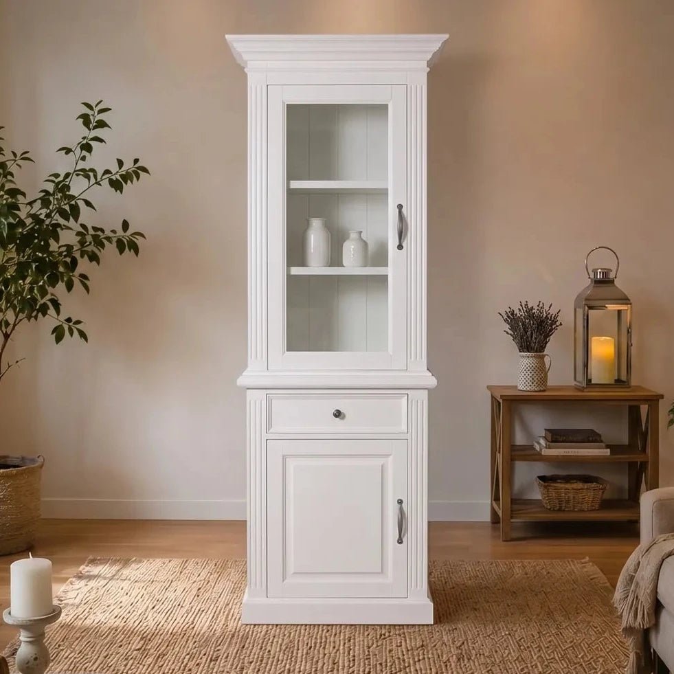 Landhausstil Vitrinenschrank Chic 2 Türen 1 Schub - Das Holländische Möbelhaus