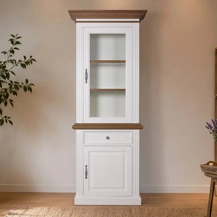 Landhausstil Vitrinenschrank Chic Oak 2 Türen 1 Schub - Das Holländische Möbelhaus