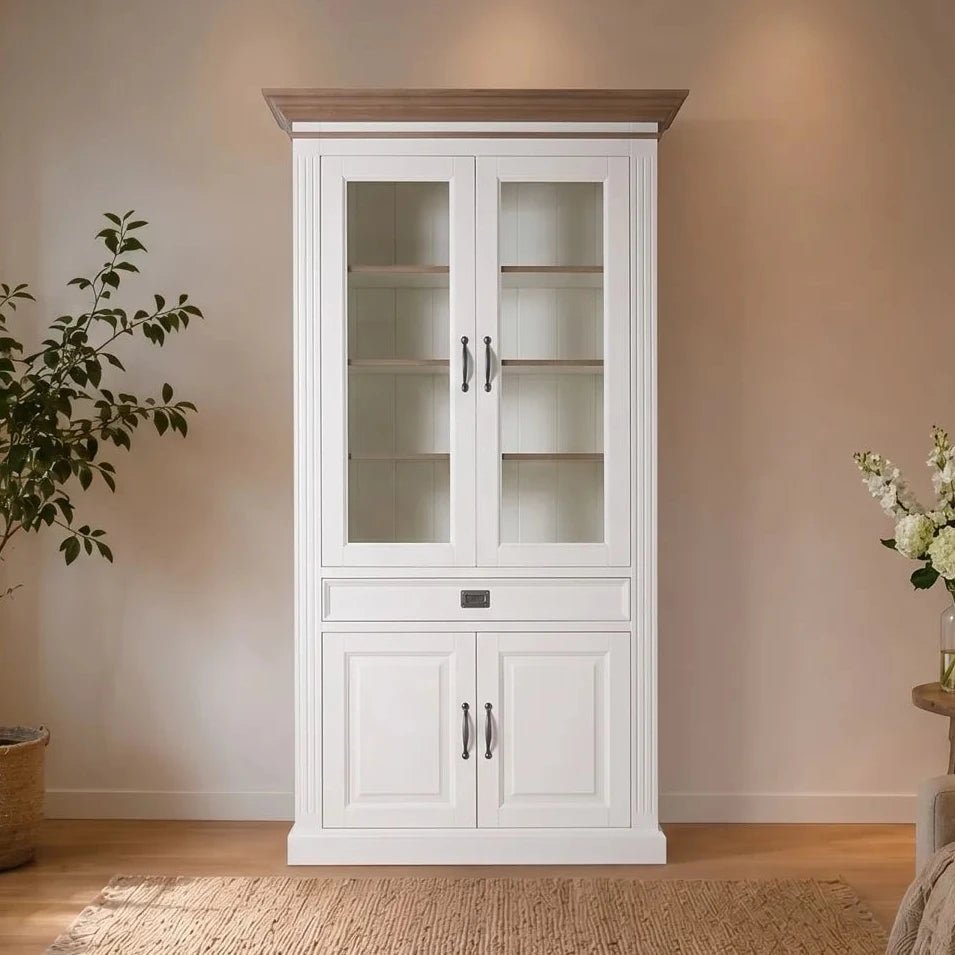 Landhausstil Vitrinenschrank Chic Oak 4 Türen 1 Schub - Das Holländische Möbelhaus