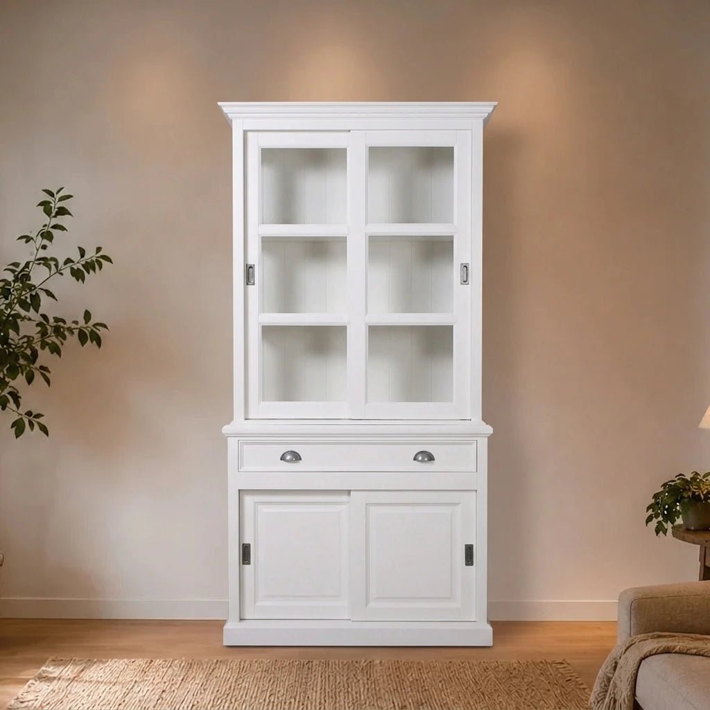 Landhausstil Vitrinenschrank Eyeglass 4 Schiebetüren 1 Schub - Das Holländische Möbelhaus