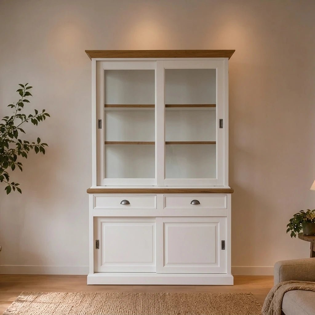 Landhausstil Vitrinenschrank Eyeglass Oak 4 Türen 2 Schübe - Das Holländische Möbelhaus