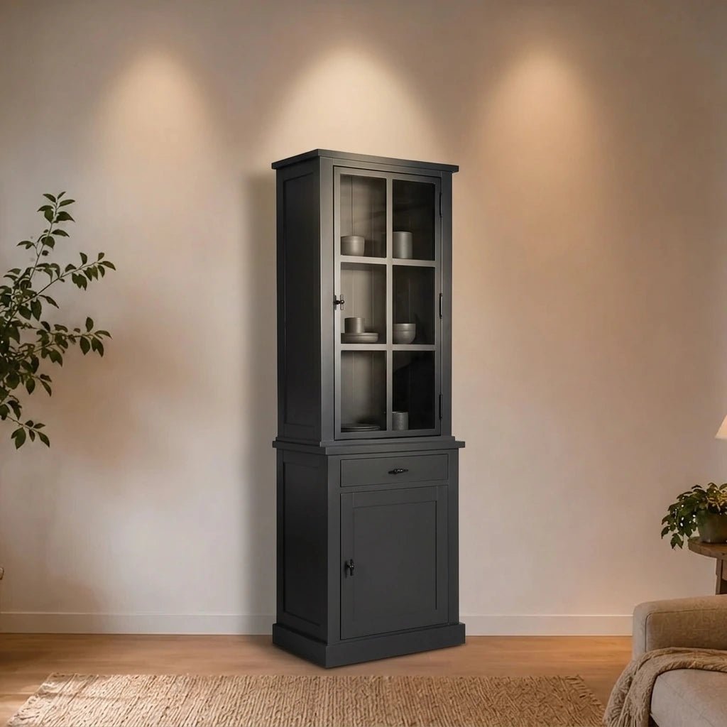Landhausstil Vitrinenschrank Kubic Metall 2 Türen 1 Schub - Das Holländische Möbelhaus