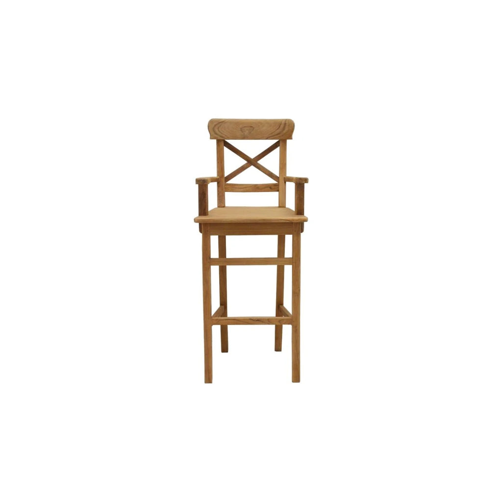 Teak Barhocker Mariotto mit Kreuz und Armlehne Bild 1