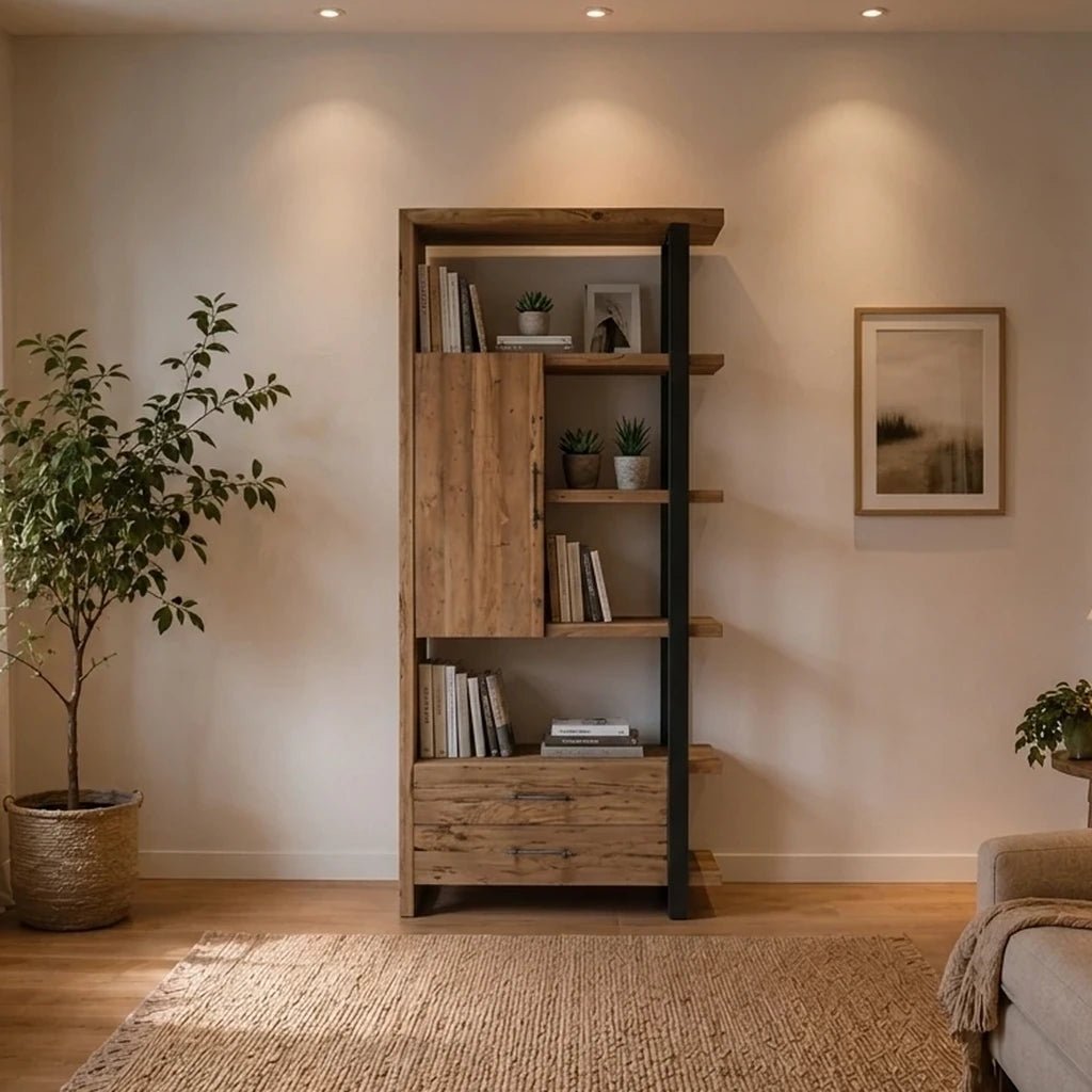 Teak Bücherschrank Mila 2 Schübe - Das Holländische Möbelhaus