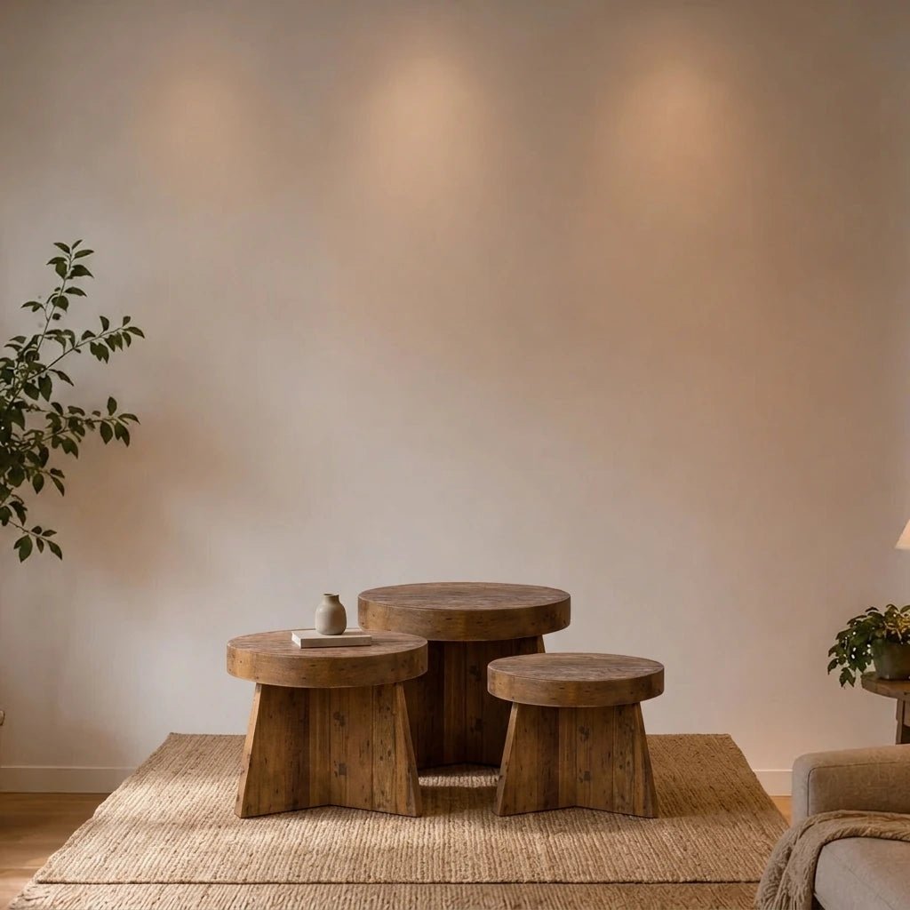 Teak Couchtisch Lok rund 3er Set - Das Holländische Möbelhaus