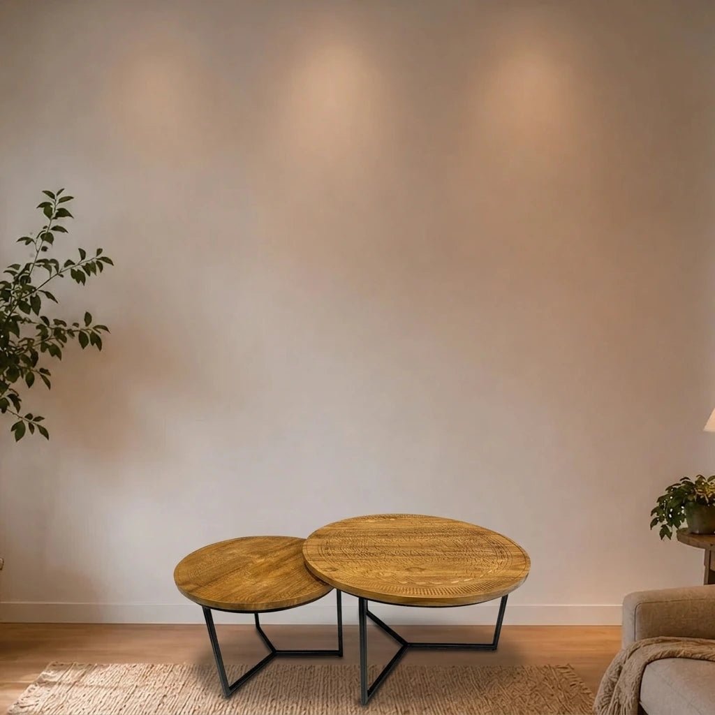 Teak Couchtisch Set Intan rund natur - Das Holländische Möbelhaus