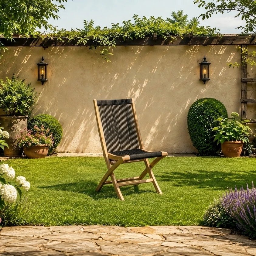 Teak Gartenstuhl Lombok Nylon schwarz - Das Holländische Möbelhaus