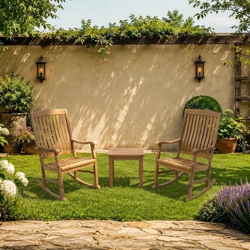 Teak Gartenstuhl Schaukelstuhl Subang - Das Holländische Möbelhaus