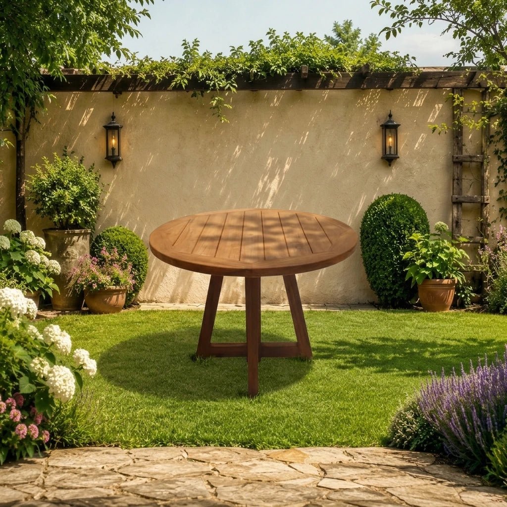 Teak Gartentisch Rund Muster - Das Holländische Möbelhaus
