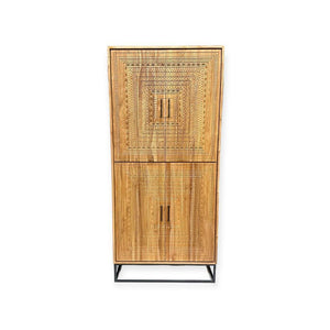 Teak Schrank Intan 4 Türen quadratisch geschnitzt natur 100 cm
