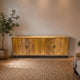 Teak Sideboard Intan Petok natur runde Schnitzerei 220 cm - Das Holländische Möbelhaus