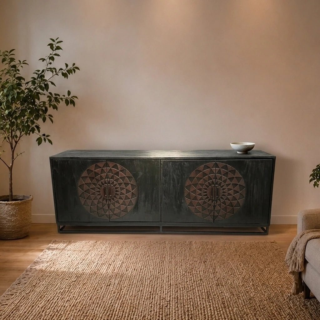 Teak Sideboard Intan Petok schwarz 220 cm - Das Holländische Möbelhaus