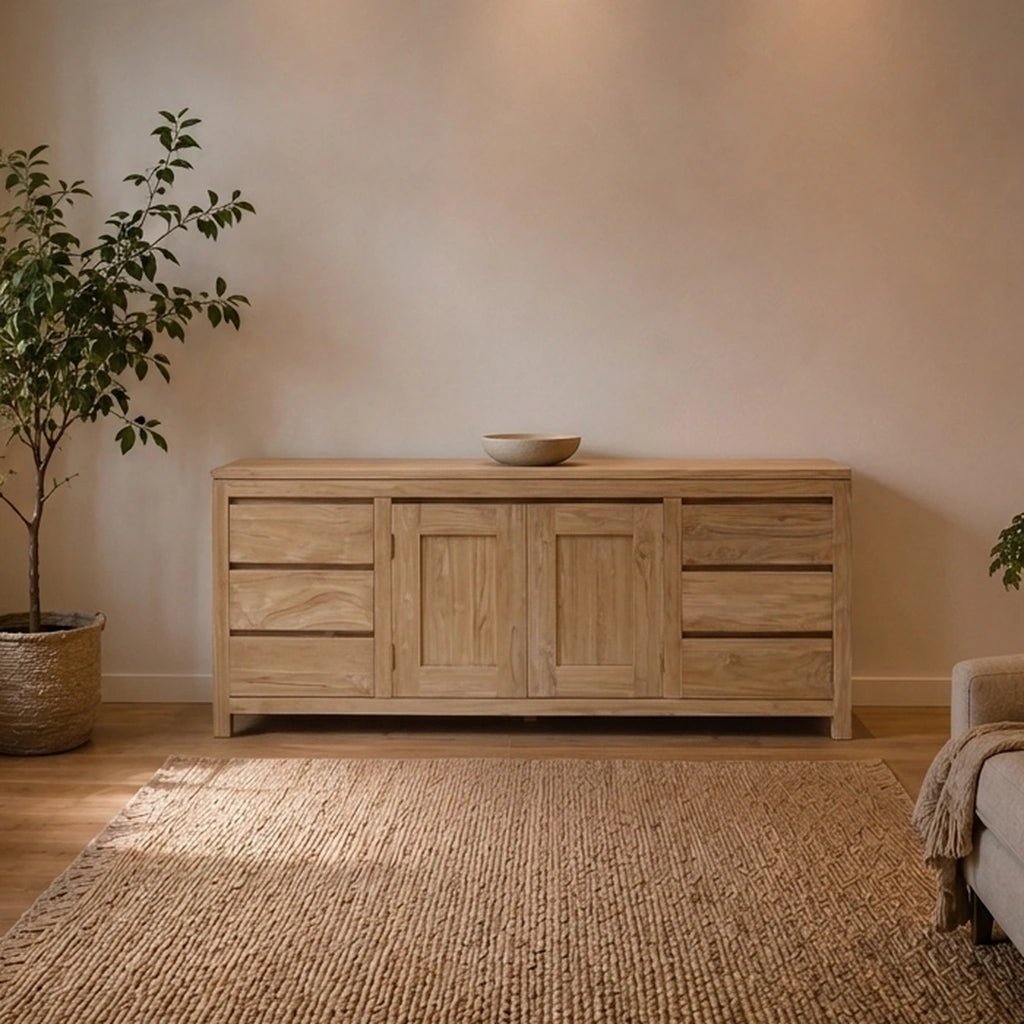 Teak Sideboard Losari 2 Türen 6 Schübe - Das Holländische Möbelhaus