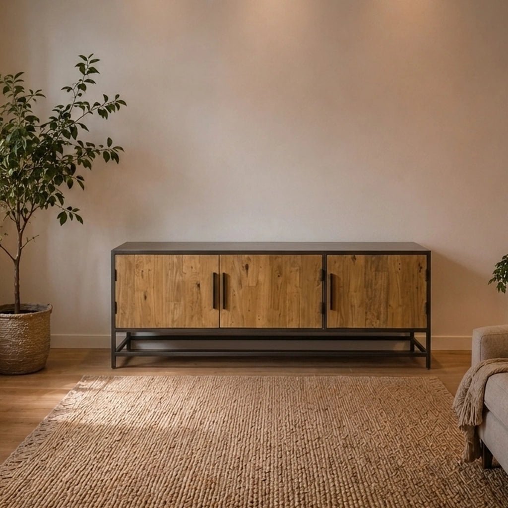 Teak TV Sideboard Felino 3 Türen 160 cm - Das Holländische Möbelhaus