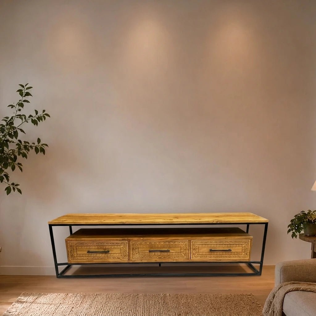 Teak TV Sideboard Intan Lative natur 200 cm - Das Holländische Möbelhaus