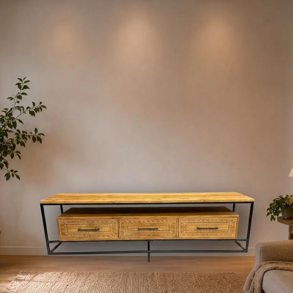 Teak TV Sideboard Intan Lative natur 220 cm - Das Holländische Möbelhaus