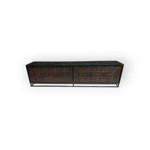 Teak TV Sideboard Intan schwarz quadratische Schnitzerei 220 cm