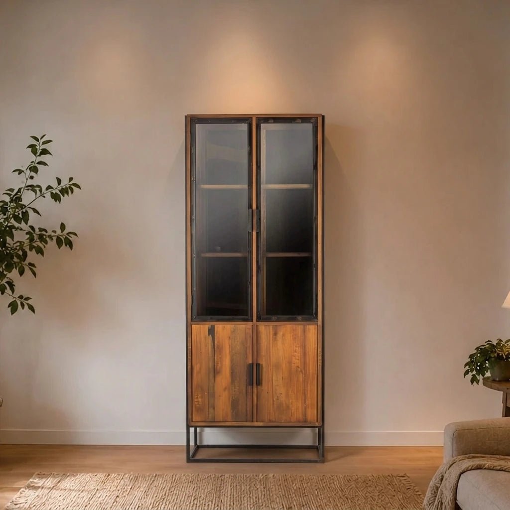 Teak Vitrinenschrank Lara 4 Türen - Das Holländische Möbelhaus
