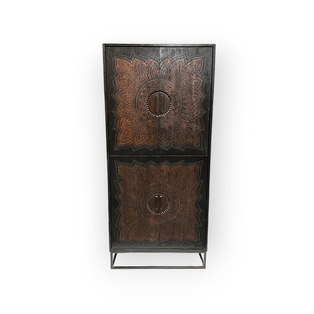 Teak Wandschrank Intan Meteor schwarz 4 Türen 100 cm - Das Holländische Möbelhaus