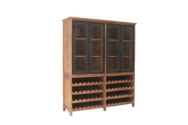 Teak Weinschrank Roda Glastüren 180 cm - Das Holländische Möbelhaus