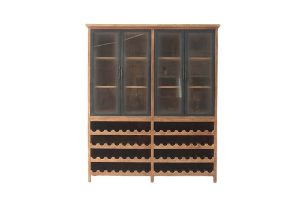 Teak Weinschrank Roda Glastüren 180 cm - Das Holländische Möbelhaus