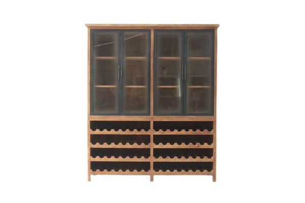 Teak Weinschrank Roda Glastüren 180 cm - Das Holländische Möbelhaus