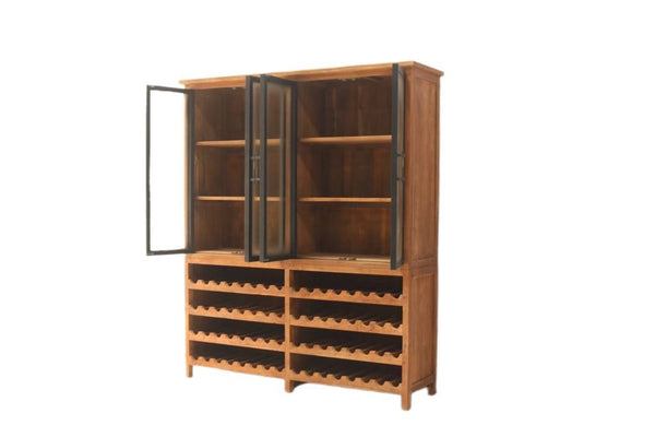 Teak Weinschrank Roda Glastüren 180 cm - Das Holländische Möbelhaus