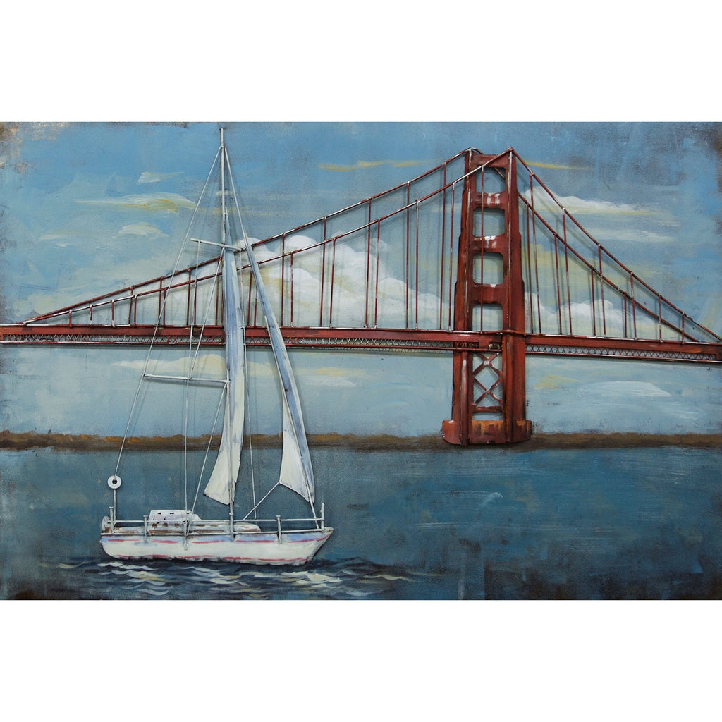 3D Metallbild Golden Gate Bridge Segelboot
