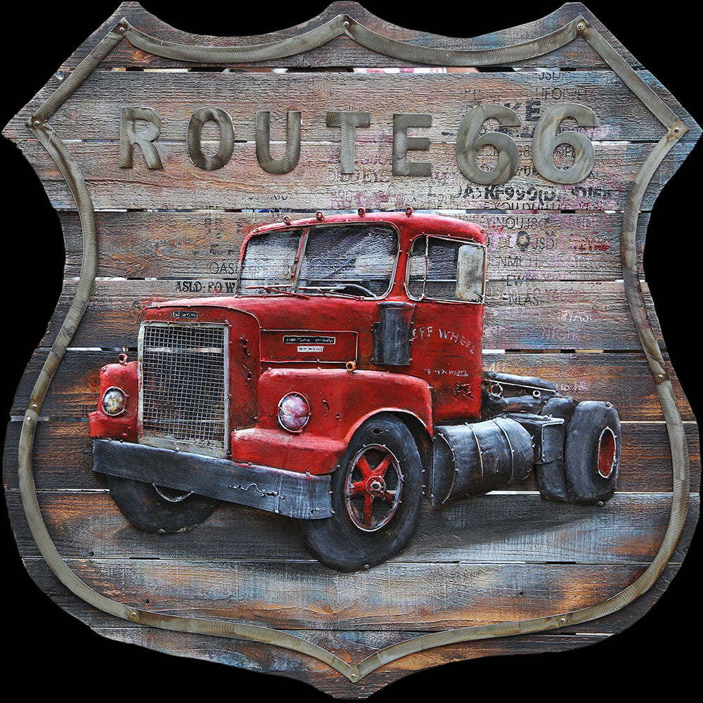 3D Metallbild Truck Rot Route 66