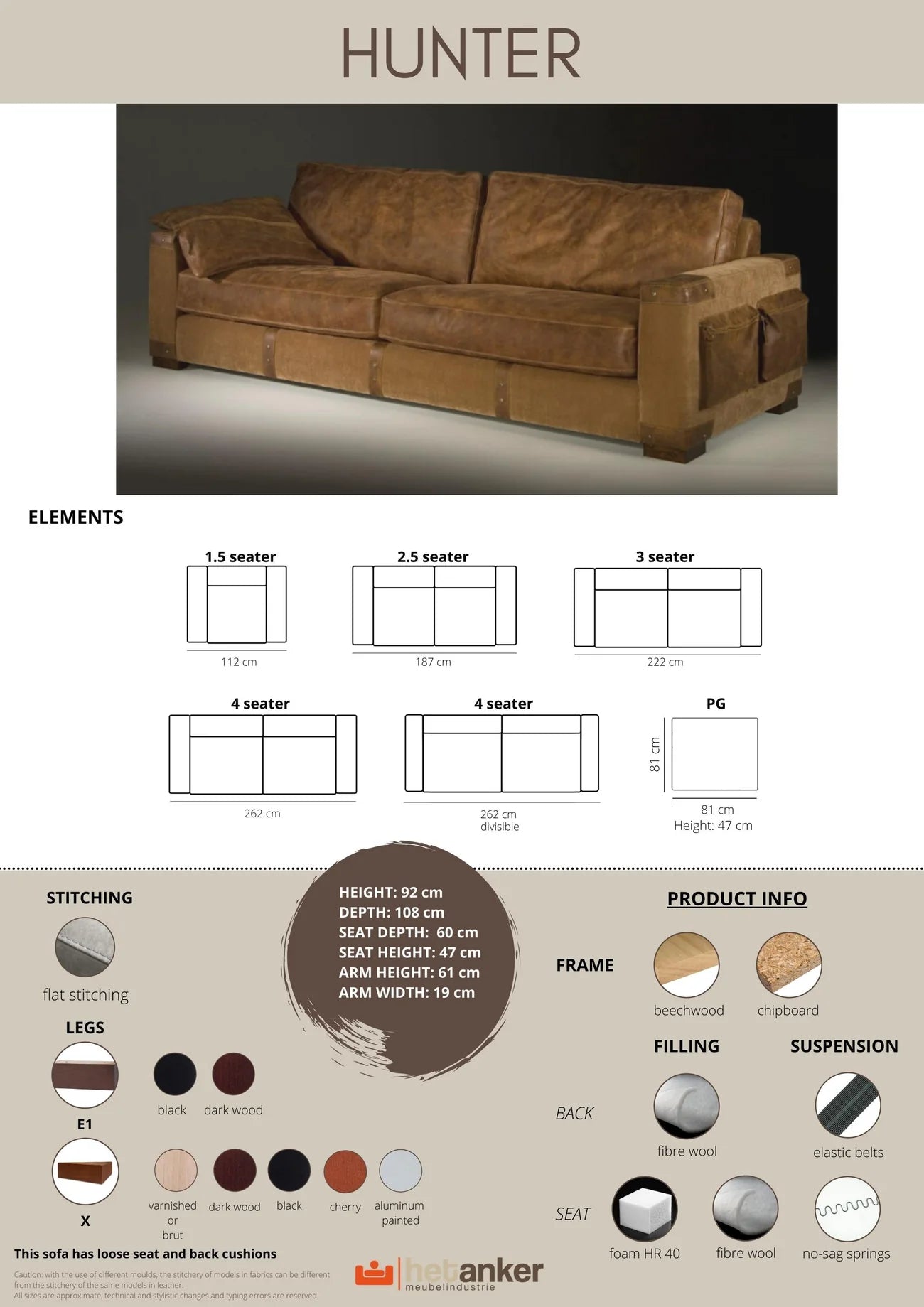 Hunter Sofa Elemente und Maße