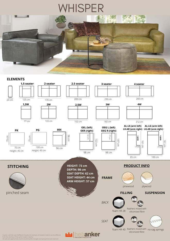 Whisper Sofa Elemente und Maße